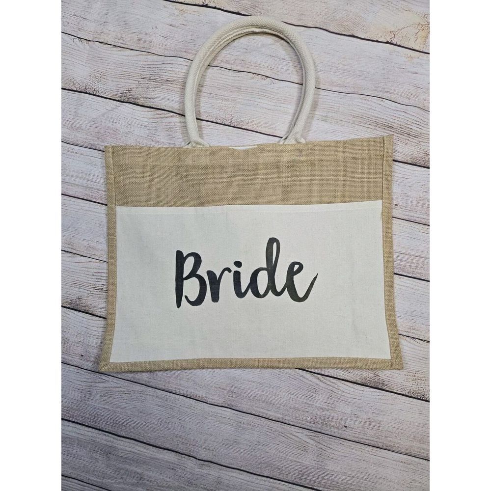 Bride Burlap tote bag‎ closure canvas handle